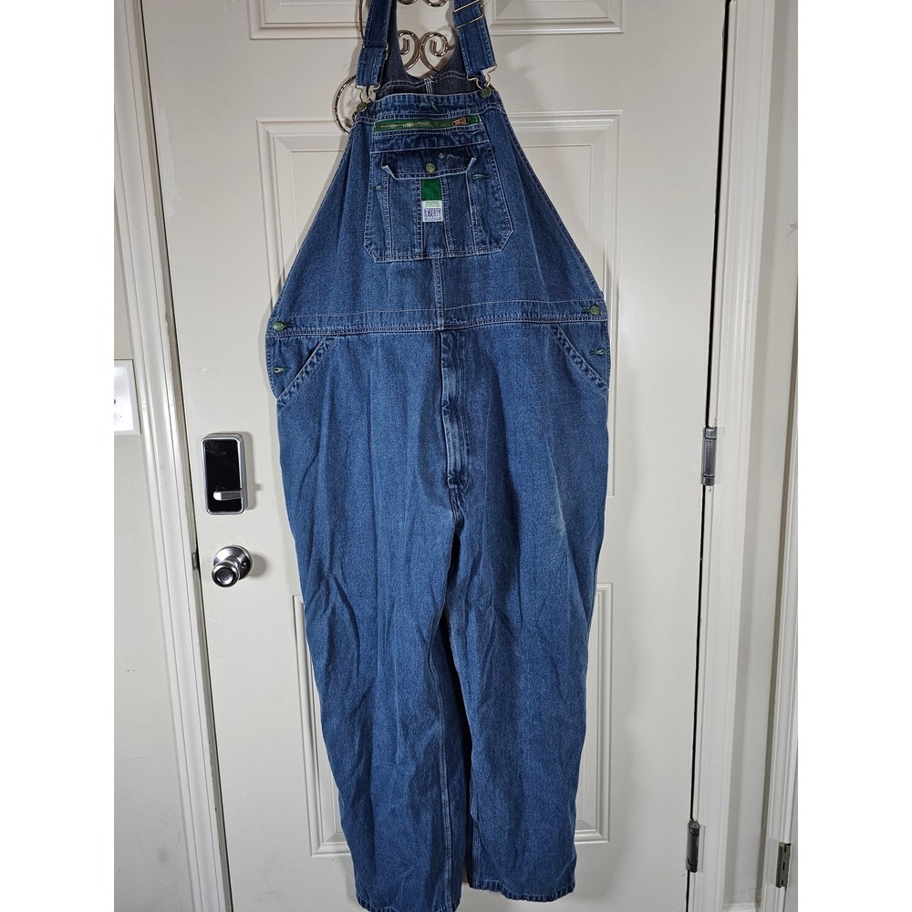 Liberty Overalls Mens Medium Wash Blue Denim Bib Carpenter Workwear Green Zip
